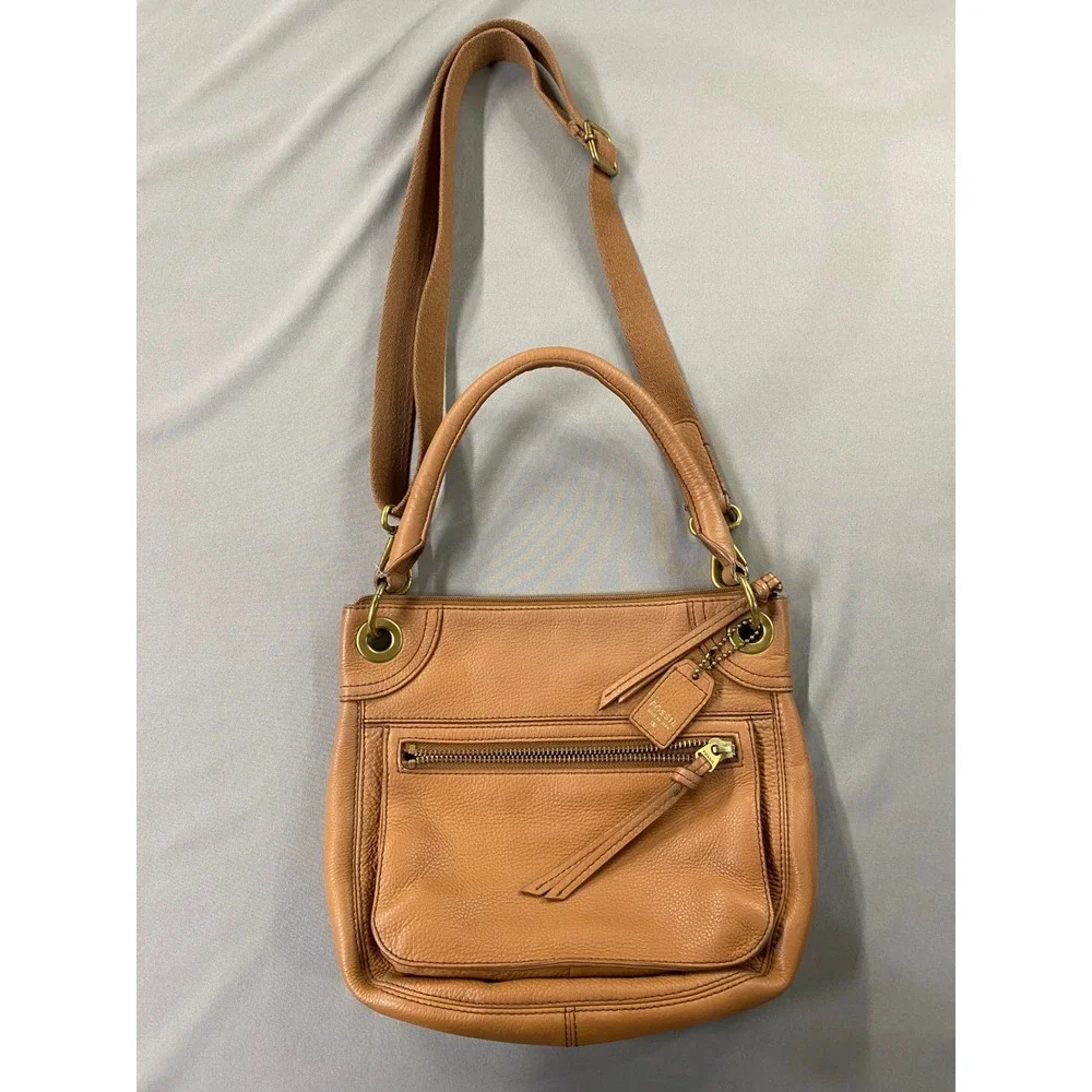 Fossil Brown Genuine Pebbled Leather Crossbody Bag Purse Zip Small‎ Everyday